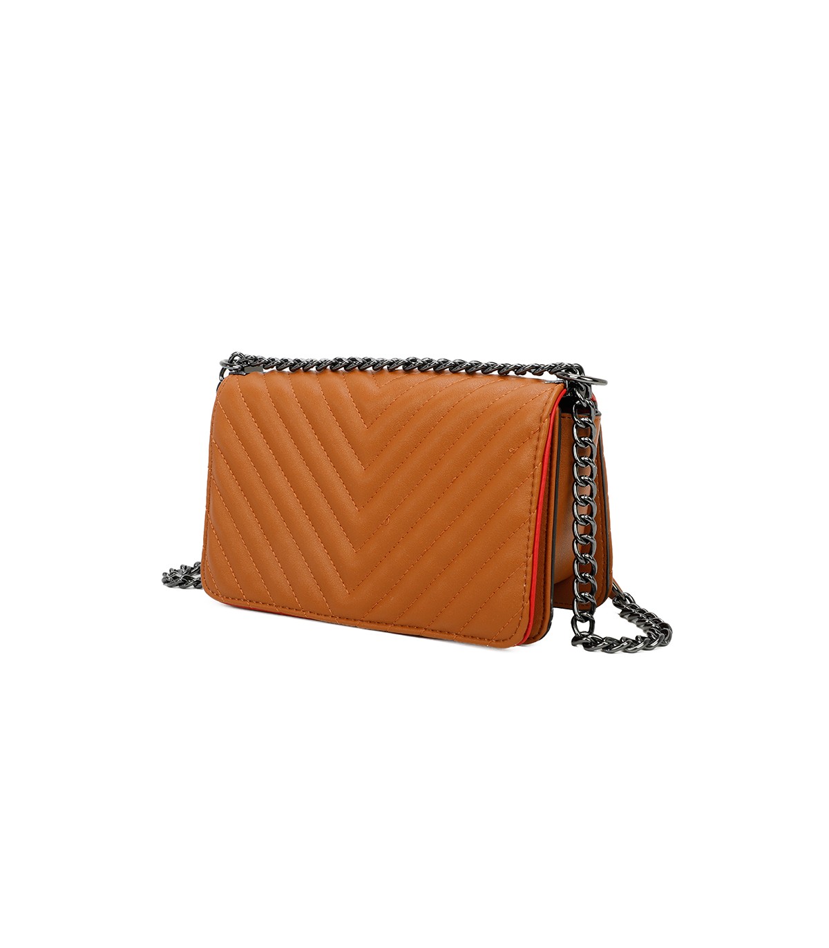 T11463 - Bolso bandolera de solapa con bandolera de cadena negra y refuerzo para el hombro
