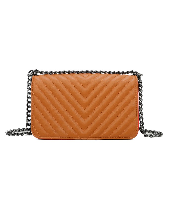 T11463 - Bolso bandolera de solapa con bandolera de cadena negra y refuerzo para el hombro