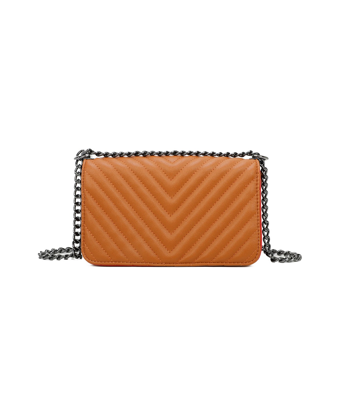 T11463 - Bolso bandolera de solapa con bandolera de cadena negra y refuerzo para el hombro