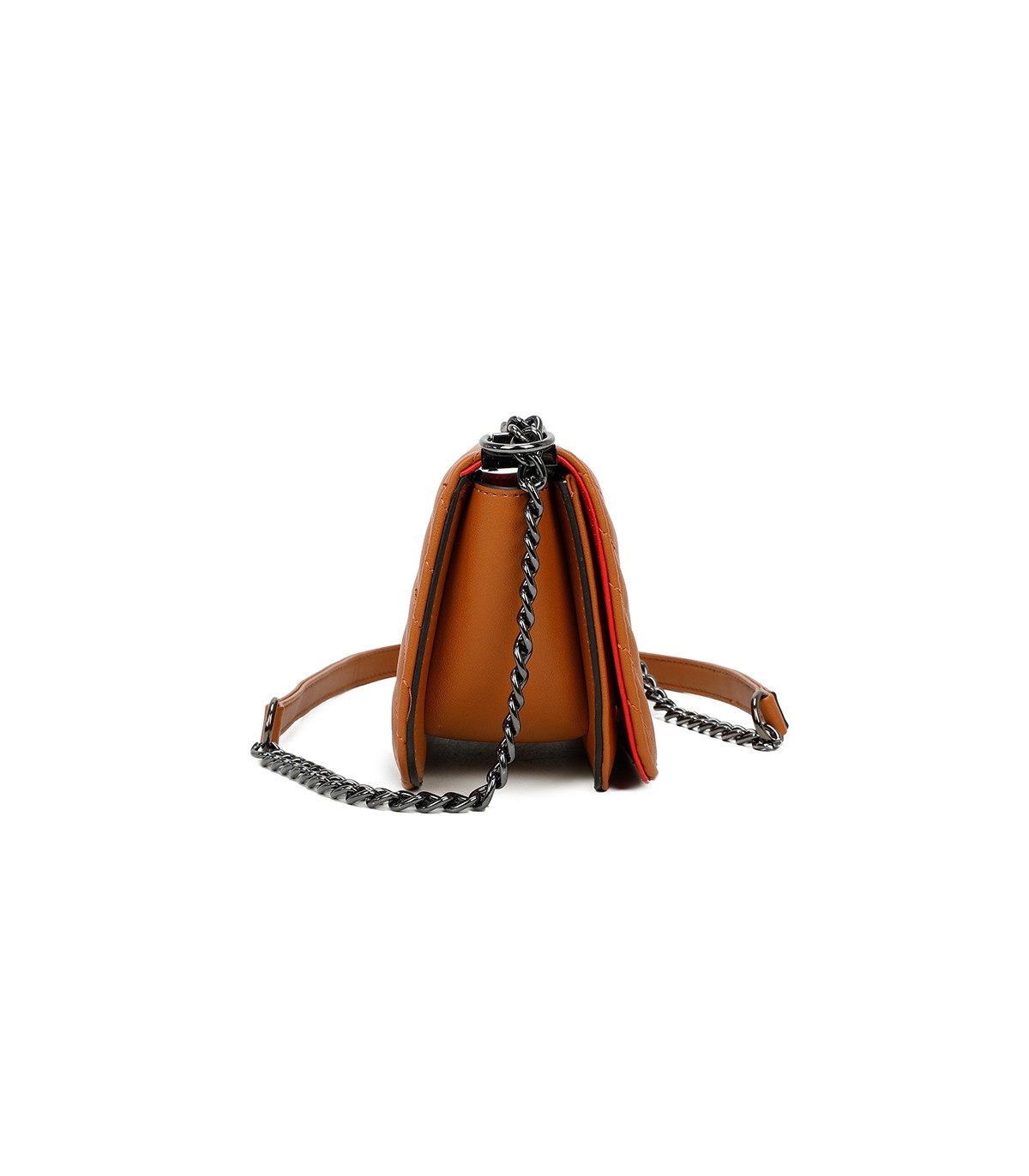 T11463 - Bolso bandolera de solapa con bandolera de cadena negra y refuerzo para el hombro