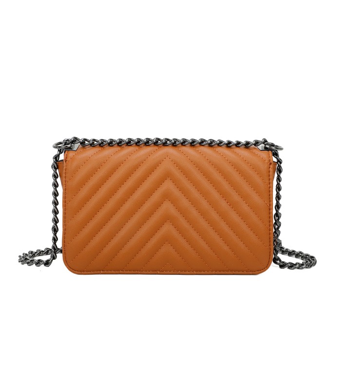 T11463 - Bolso bandolera de solapa con bandolera de cadena negra y refuerzo para el hombro