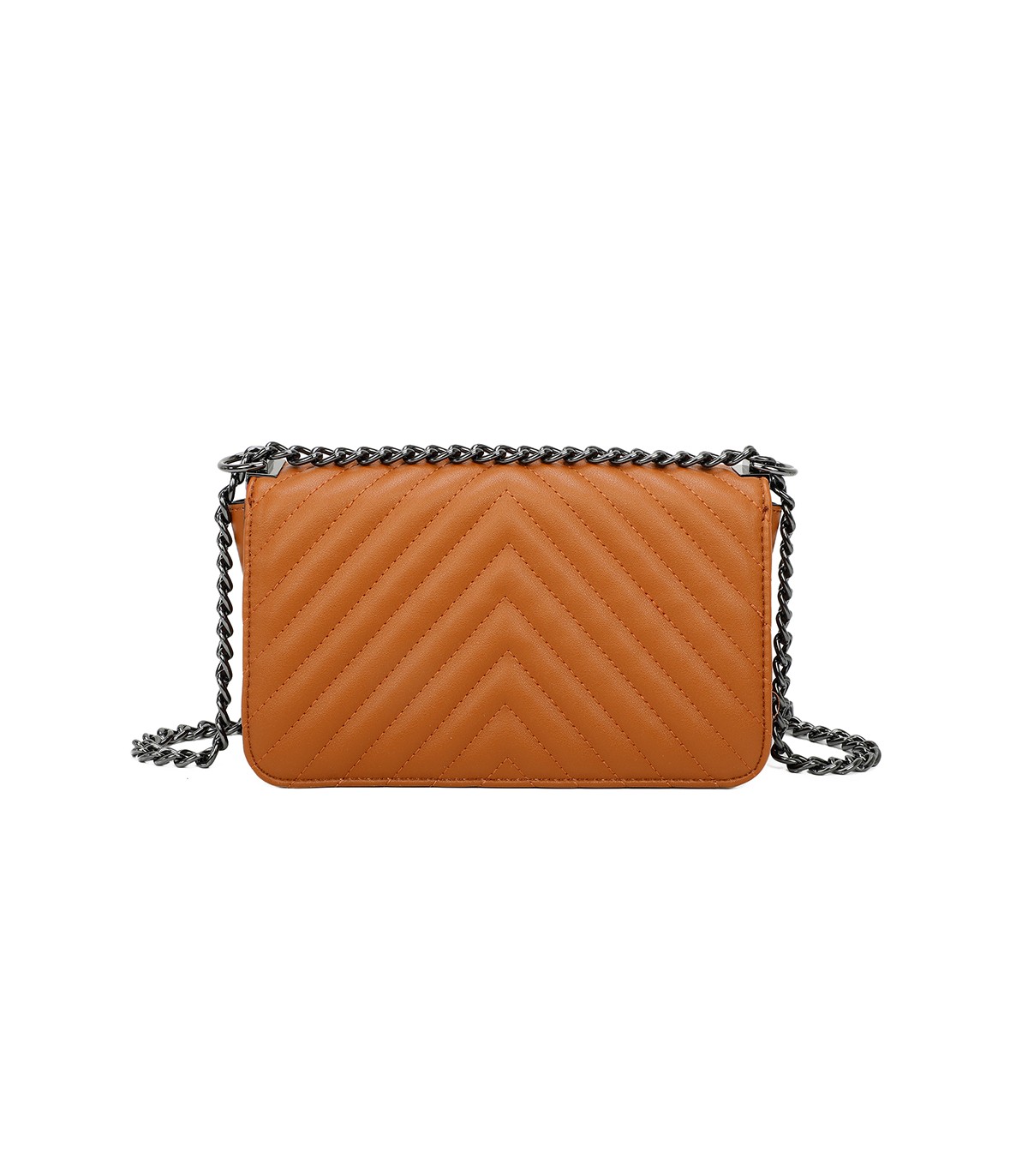 T11463 - Bolso bandolera de solapa con bandolera de cadena negra y refuerzo para el hombro