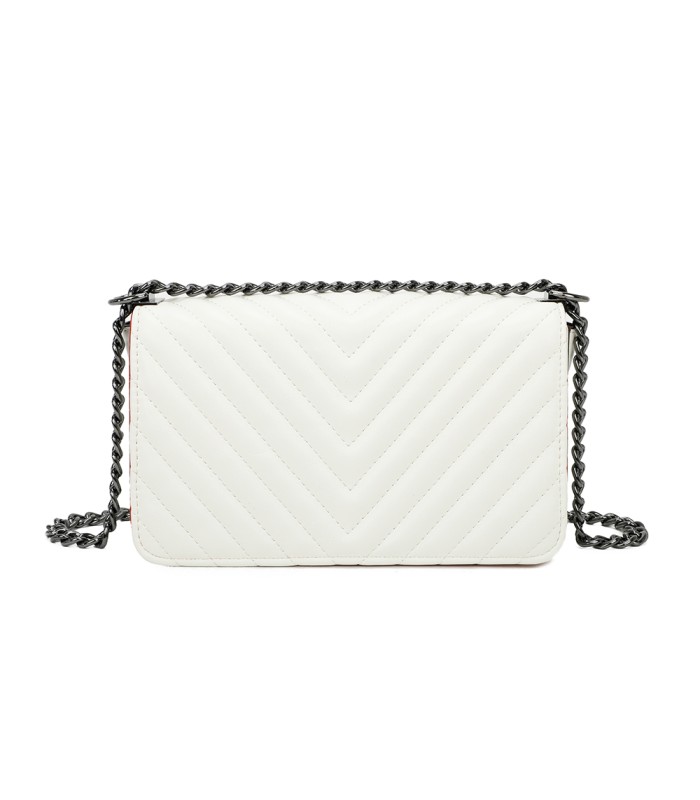 T11463 - Bolso bandolera de solapa con bandolera de cadena negra y refuerzo para el hombro