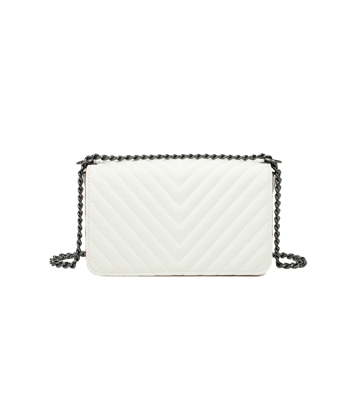T11463 - Bolso bandolera de solapa con bandolera de cadena negra y refuerzo para el hombro
