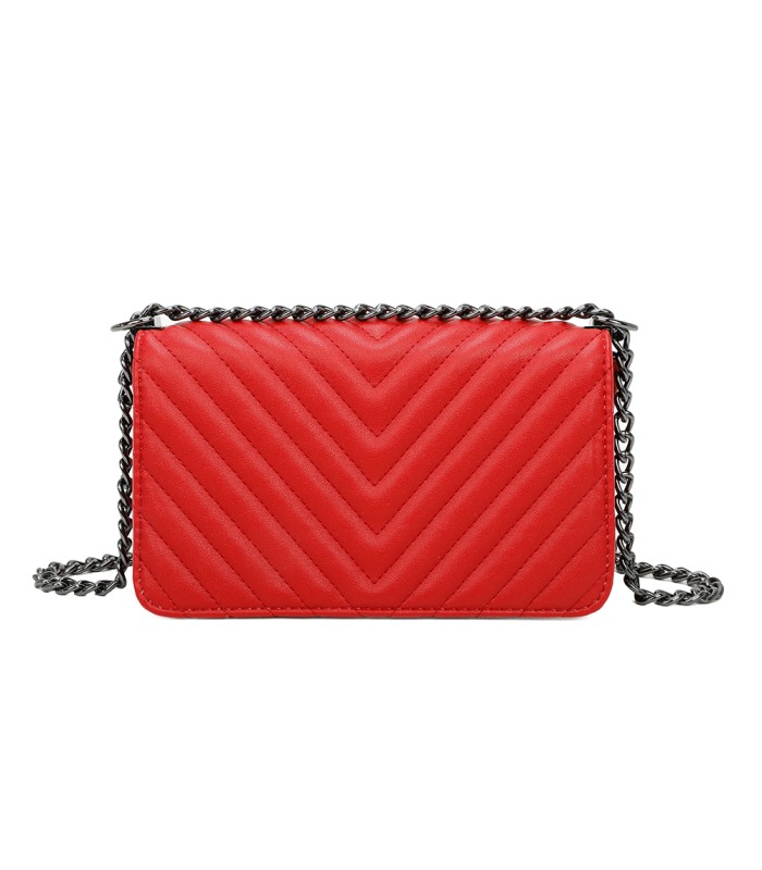 T11463 - Bolso bandolera de solapa con bandolera de cadena negra y refuerzo para el hombro
