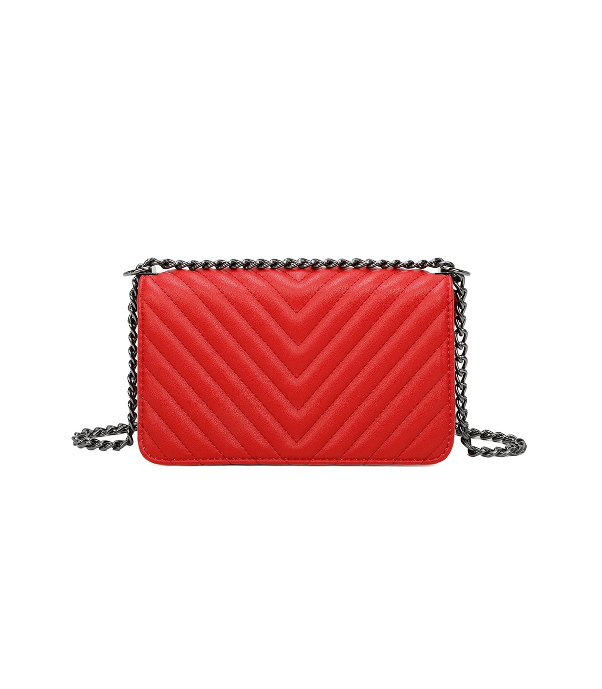 T11463 - Bolso bandolera de solapa con bandolera de cadena negra y refuerzo para el hombro