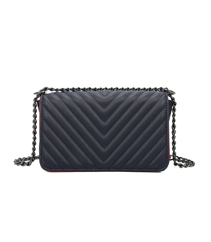 T11463 - Bolso bandolera de solapa con bandolera de cadena negra y refuerzo para el hombro