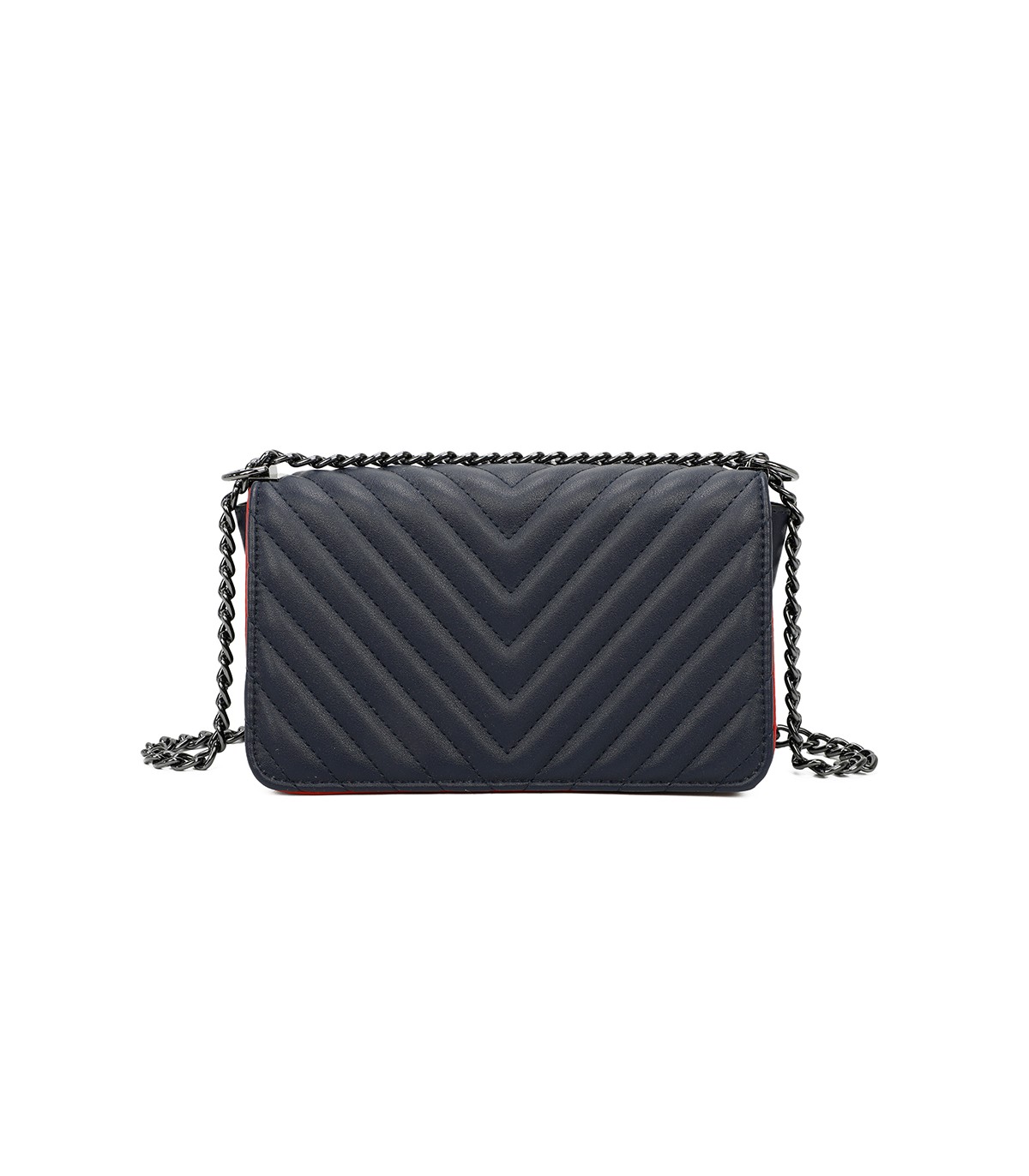 T11463 - Bolso bandolera de solapa con bandolera de cadena negra y refuerzo para el hombro