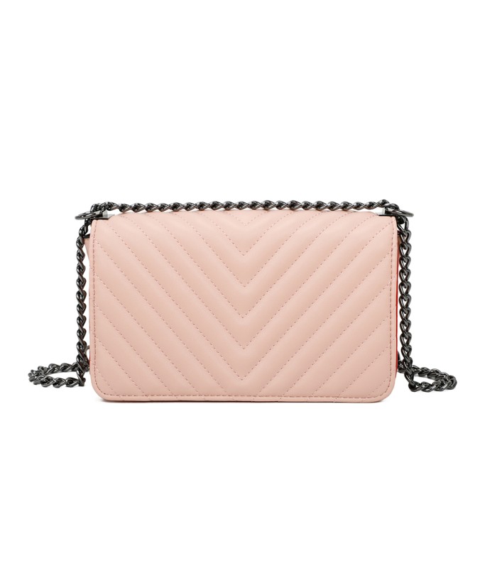 T11463 - Bolso bandolera de solapa con bandolera de cadena negra y refuerzo para el hombro
