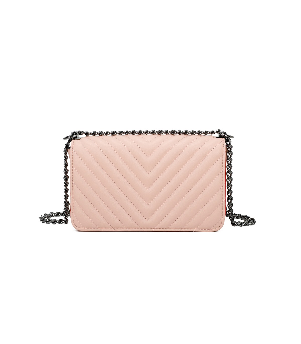 T11463 - Bolso bandolera de solapa con bandolera de cadena negra y refuerzo para el hombro