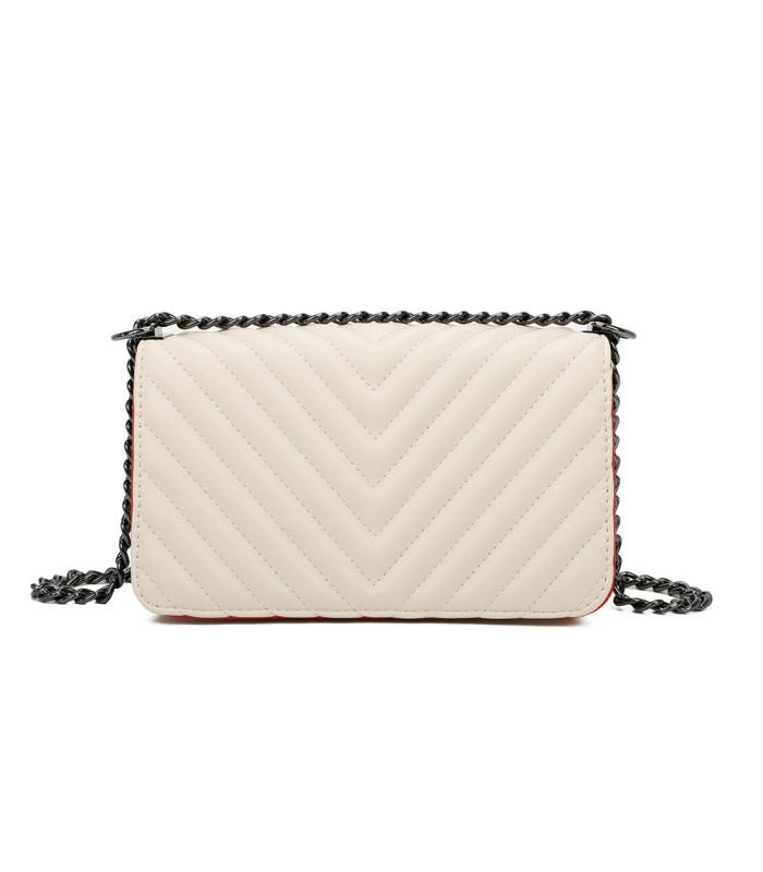T11463 - Bolso bandolera de solapa con bandolera de cadena negra y refuerzo para el hombro