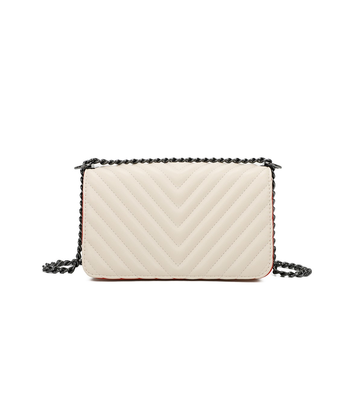 T11463 - Bolso bandolera de solapa con bandolera de cadena negra y refuerzo para el hombro