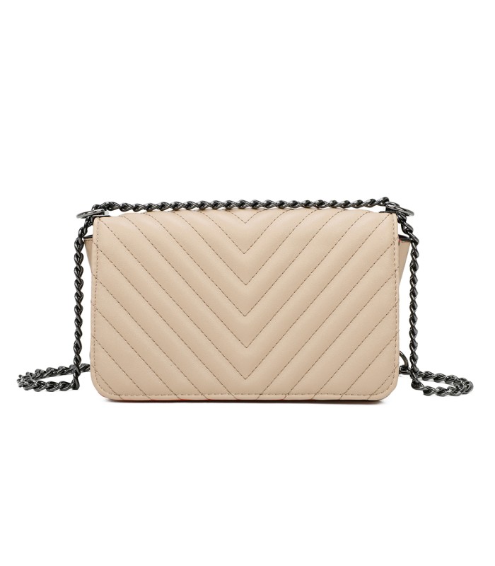 T11463 - Bolso bandolera de solapa con bandolera de cadena negra y refuerzo para el hombro