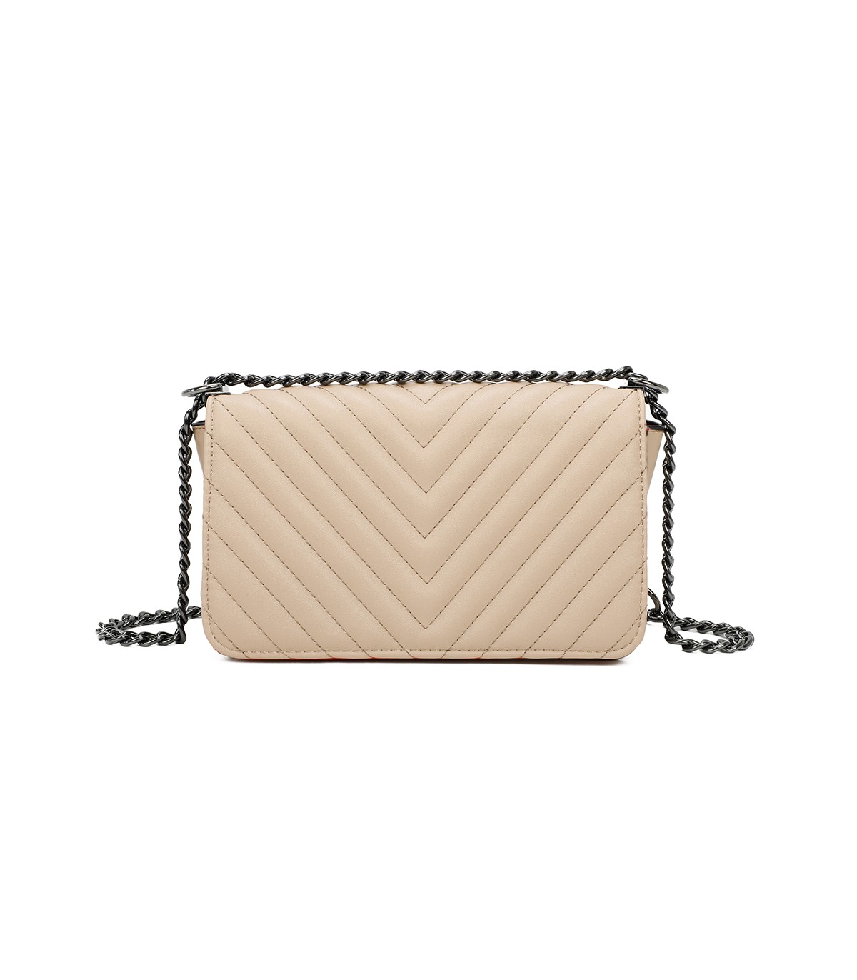 T11463 - Bolso bandolera de solapa con bandolera de cadena negra y refuerzo para el hombro