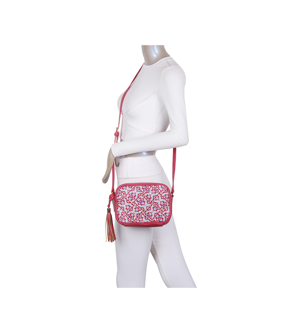 T11400 - Bolso bandolera con patrón de urdimbre de diversos colores