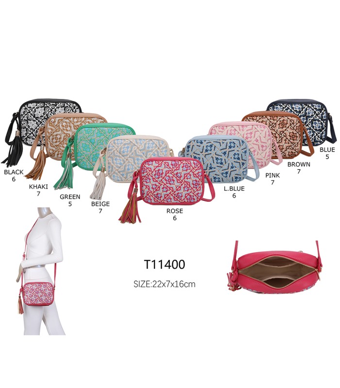 T11400 - Bolso bandolera con patrón de urdimbre de diversos colores