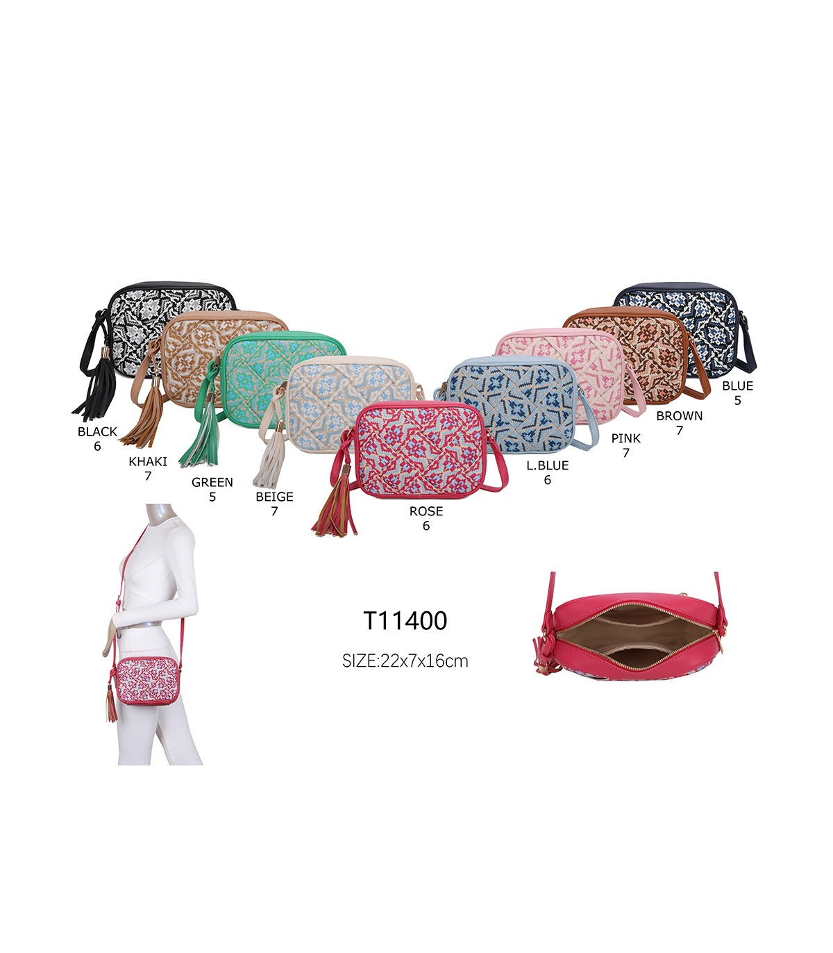 T11400 - Bolso bandolera con patrón de urdimbre de diversos colores