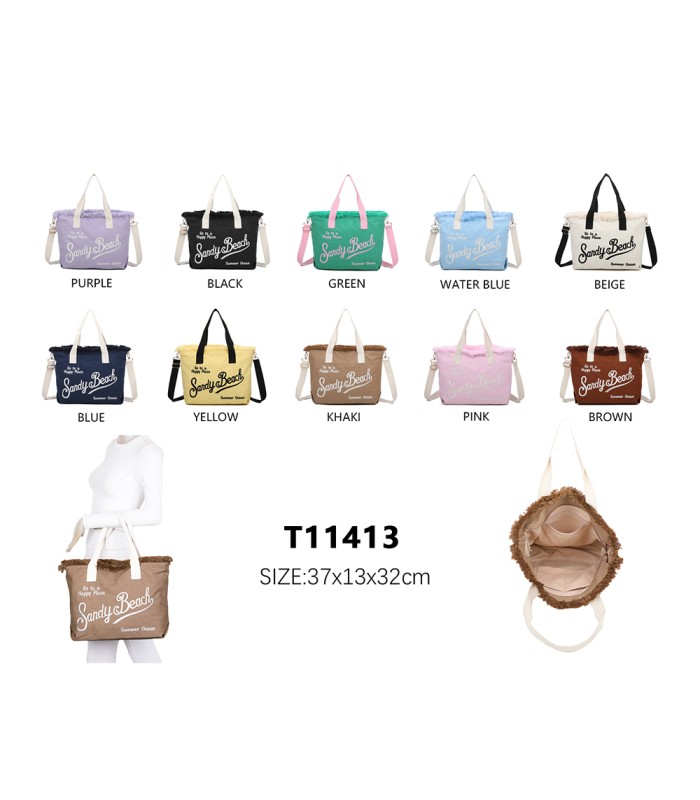 T11413 - Bolso bandolera y de mano para la playa muchos colores con letras bordadas