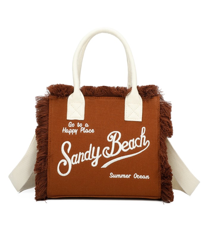 T11411 - Bolso bandolera y de mano para la playa con flecos y con letras bordadas