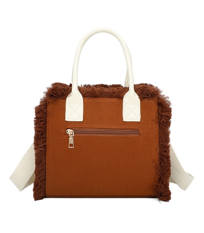 T11411 - Bolso bandolera y de mano para la playa con flecos y con letras bordadas