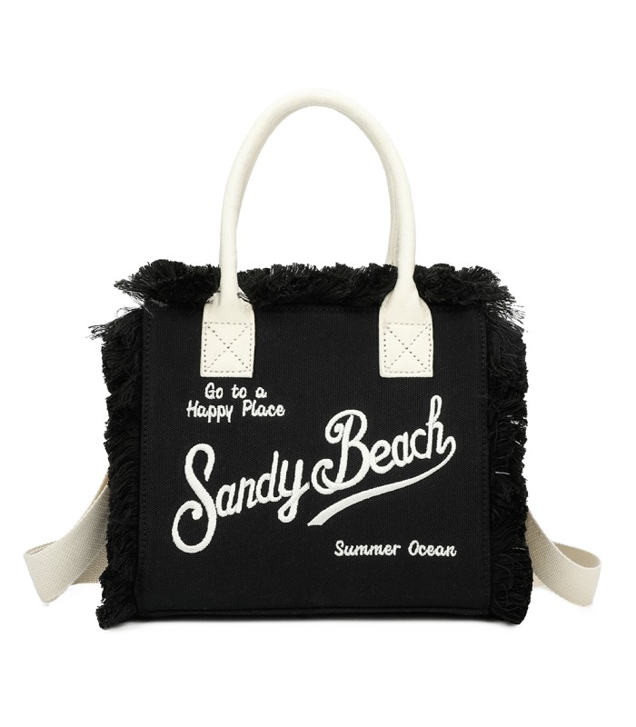 T11411 - Bolso bandolera y de mano para la playa con flecos y con letras bordadas