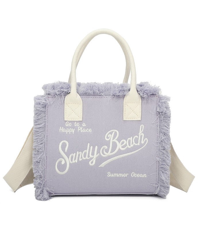 T11411 - Bolso bandolera y de mano para la playa con flecos y con letras bordadas