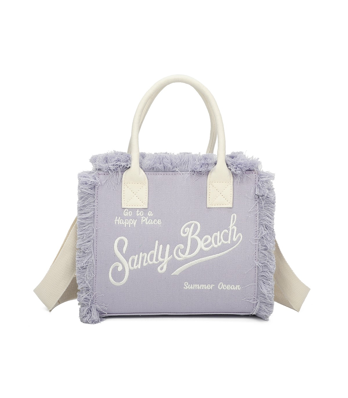 T11411 - Bolso bandolera y de mano para la playa con flecos y con letras bordadas