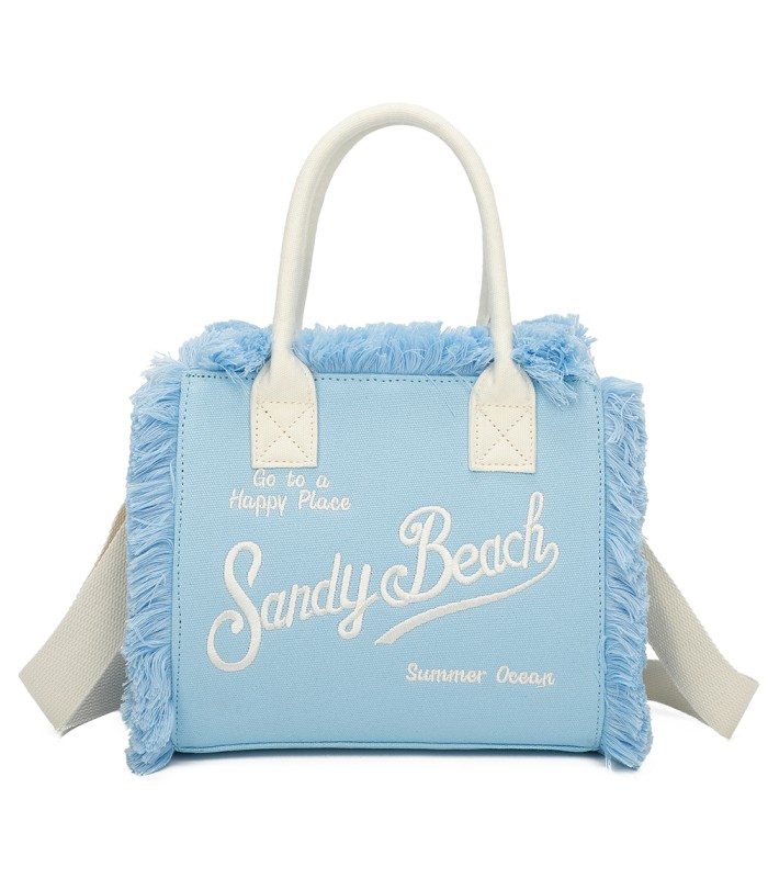 T11411 - Bolso bandolera y de mano para la playa con flecos y con letras bordadas