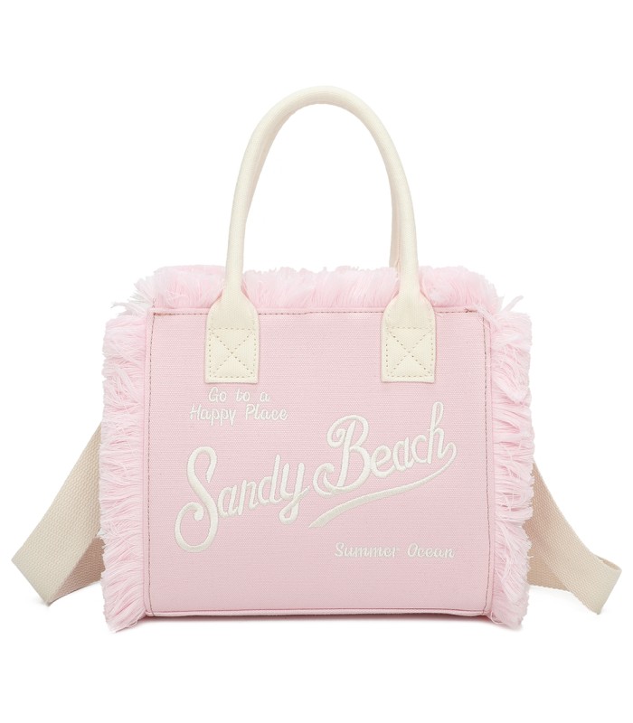 T11411 - Bolso bandolera y de mano para la playa con flecos y con letras bordadas