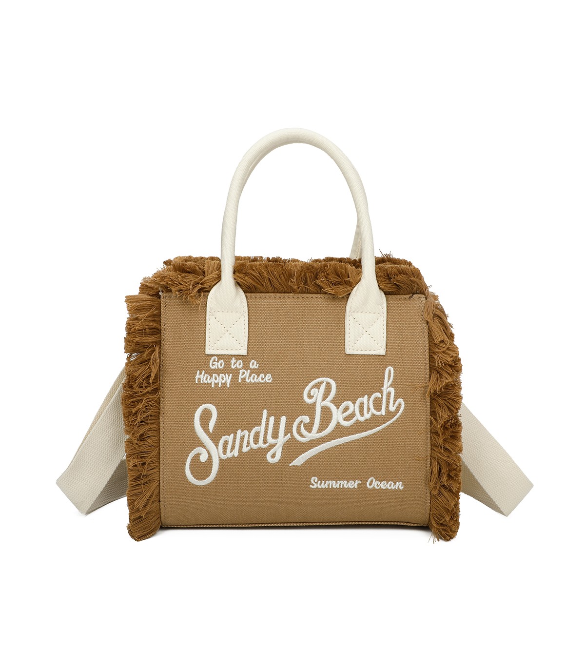 T11411 - Bolso bandolera y de mano para la playa con flecos y con letras bordadas