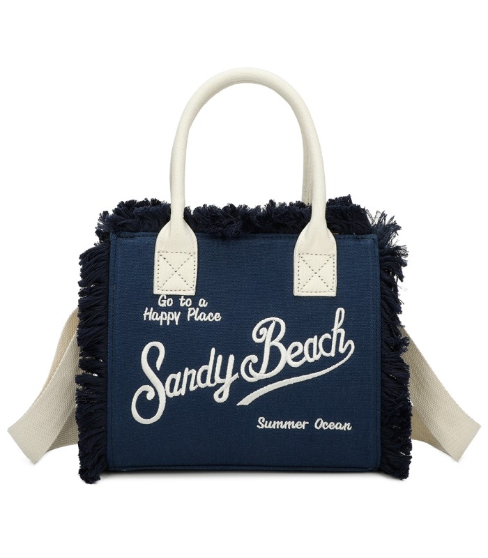 T11411 - Bolso bandolera y de mano para la playa con flecos y con letras bordadas