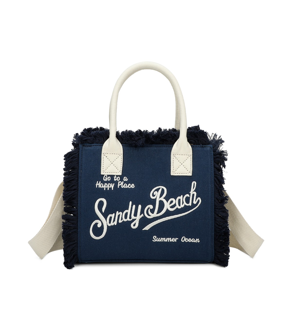 T11411 - Bolso bandolera y de mano para la playa con flecos y con letras bordadas