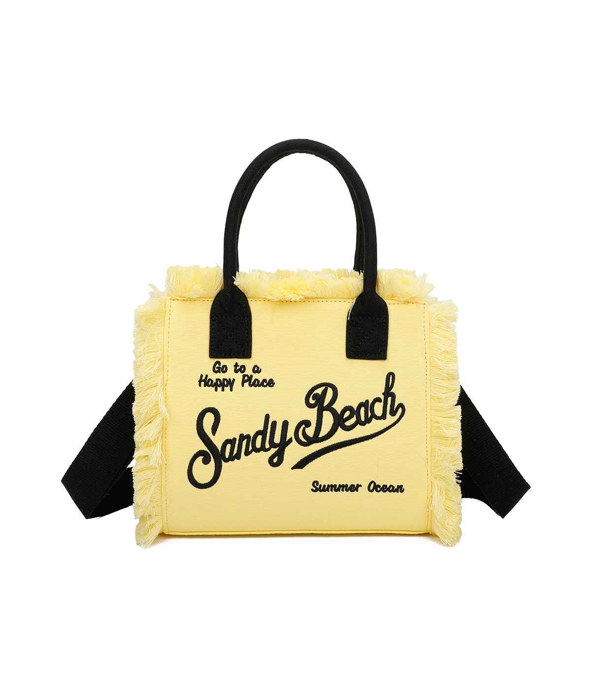 T11411 - Bolso bandolera y de mano para la playa con flecos y con letras bordadas