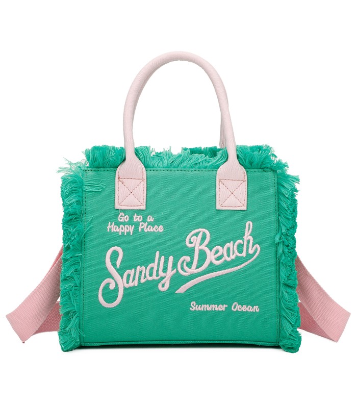 T11411 - Bolso bandolera y de mano para la playa con flecos y con letras bordadas