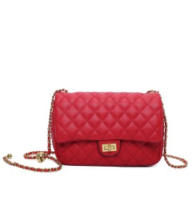 T11487 - Bolso bandolera con cierre de pestillo y asa de cadeneta de colores