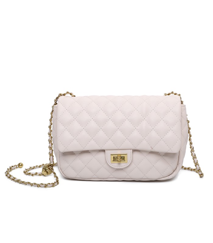 T11487 - Bolso bandolera con cierre de pestillo y asa de cadeneta de colores