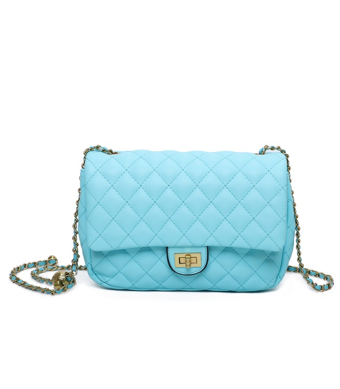 T11487 - Bolso bandolera con cierre de pestillo y asa de cadeneta de colores