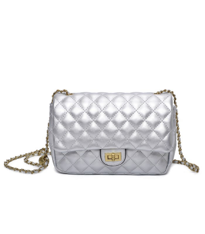 T11487 - Bolso bandolera con cierre de pestillo y asa de cadeneta de colores
