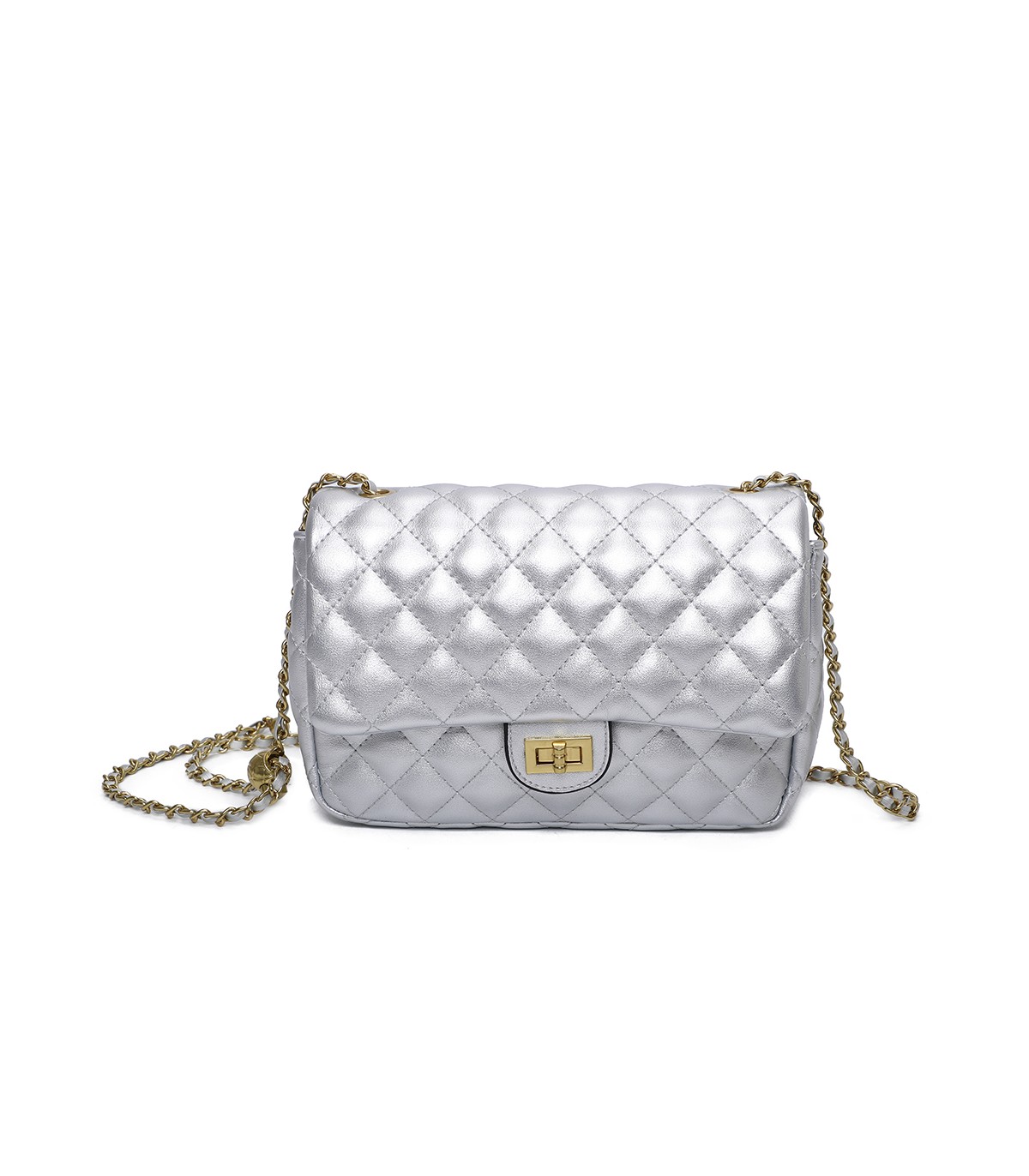 T11487 - Bolso bandolera con cierre de pestillo y asa de cadeneta de colores