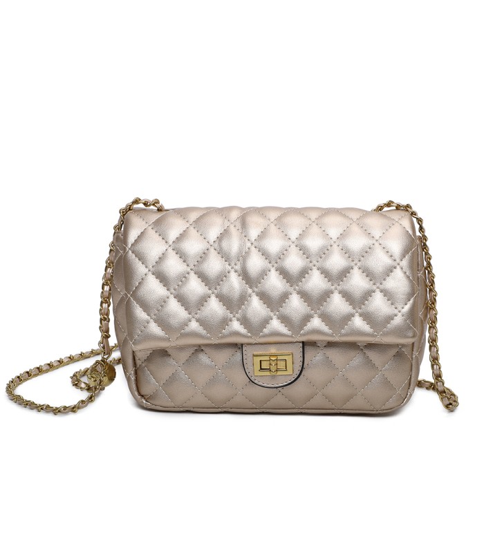 T11487 - Bolso bandolera con cierre de pestillo y asa de cadeneta de colores