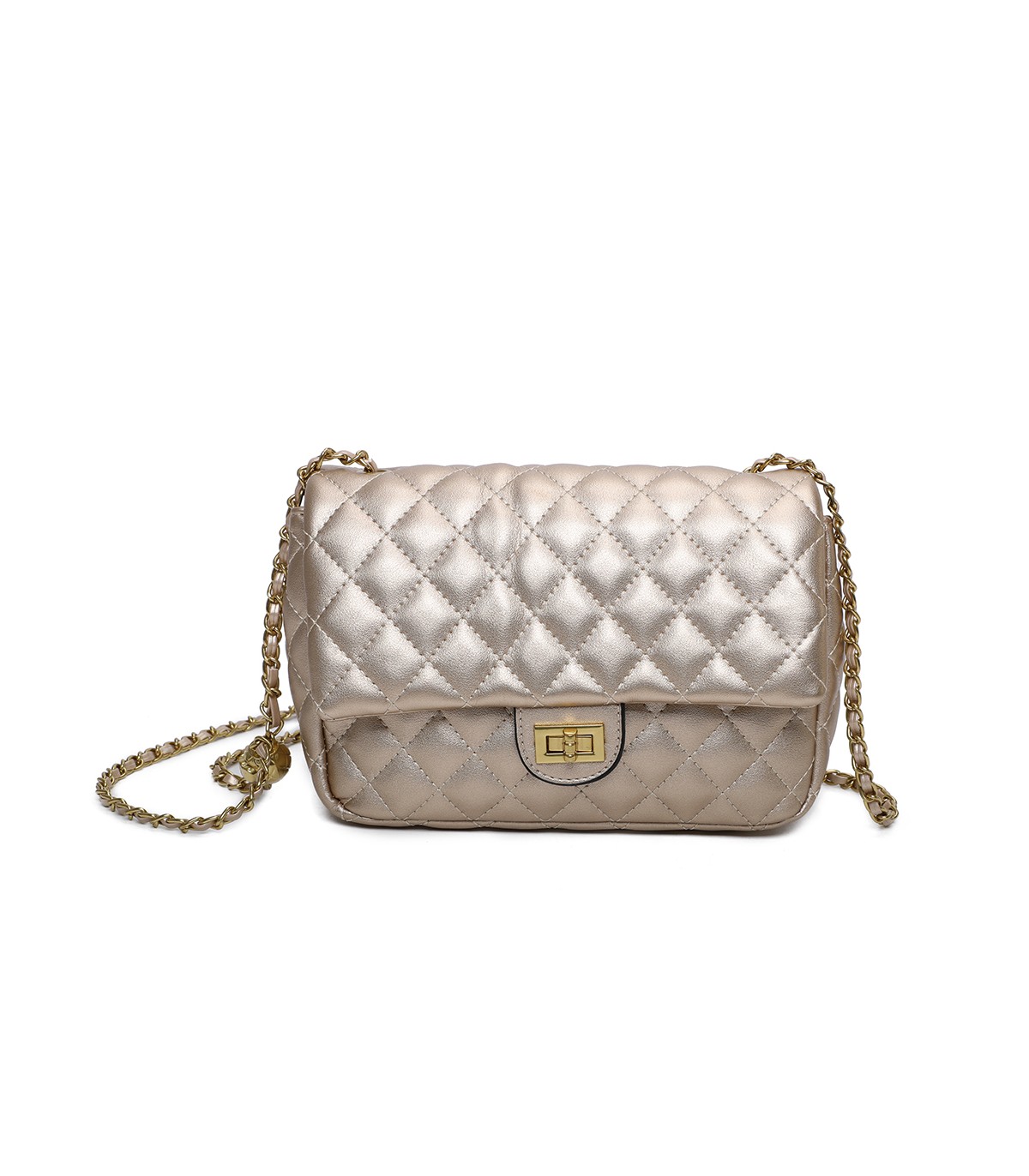 T11487 - Bolso bandolera con cierre de pestillo y asa de cadeneta de colores