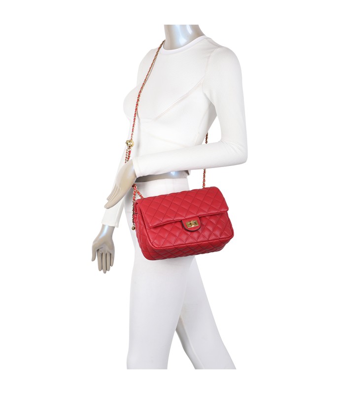 T11487 - Bolso bandolera con cierre de pestillo y asa de cadeneta de colores