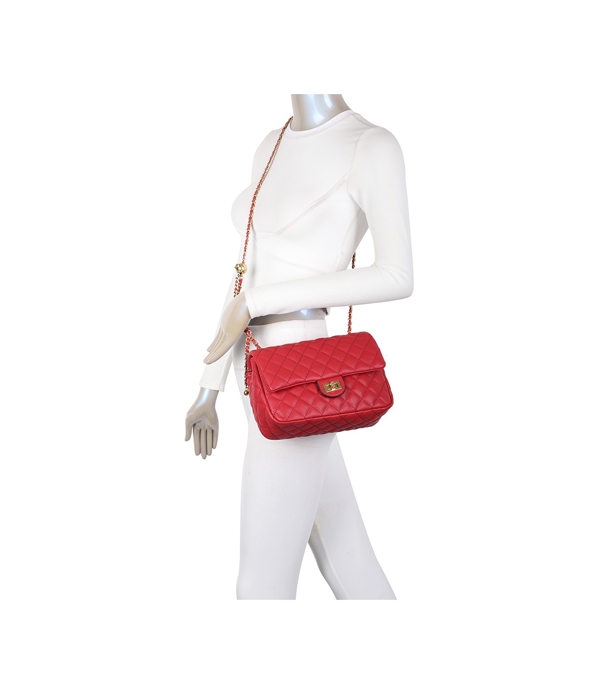 T11487 - Bolso bandolera con cierre de pestillo y asa de cadeneta de colores