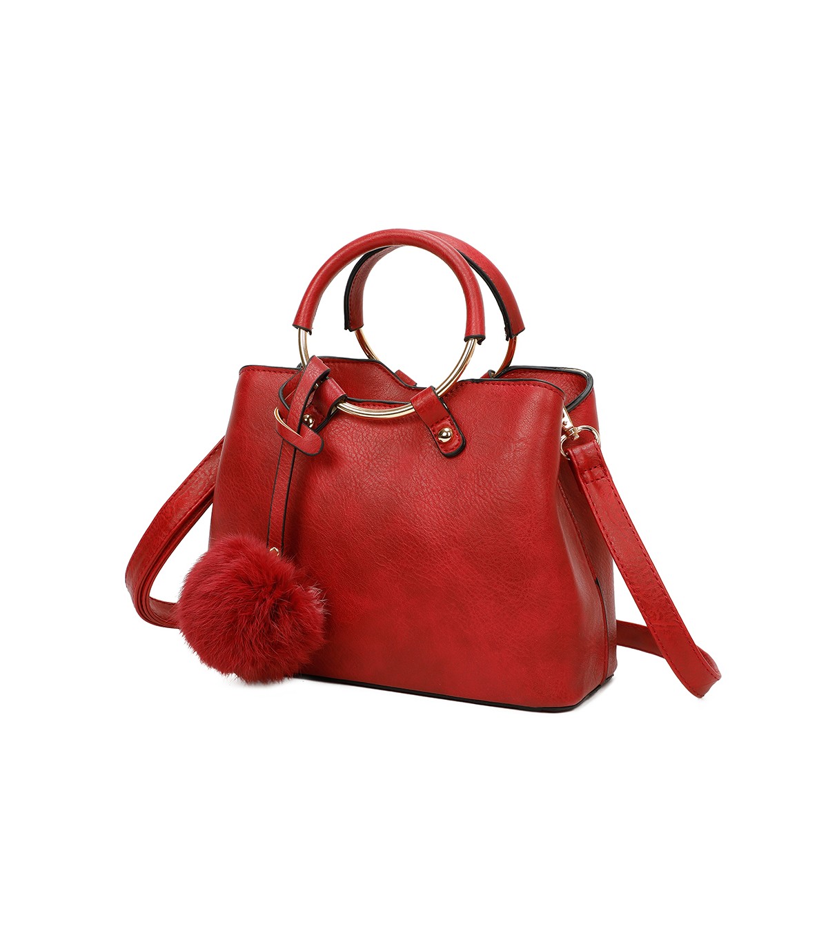 T11128 - Bolso bandolera con asa redonda y pompón
