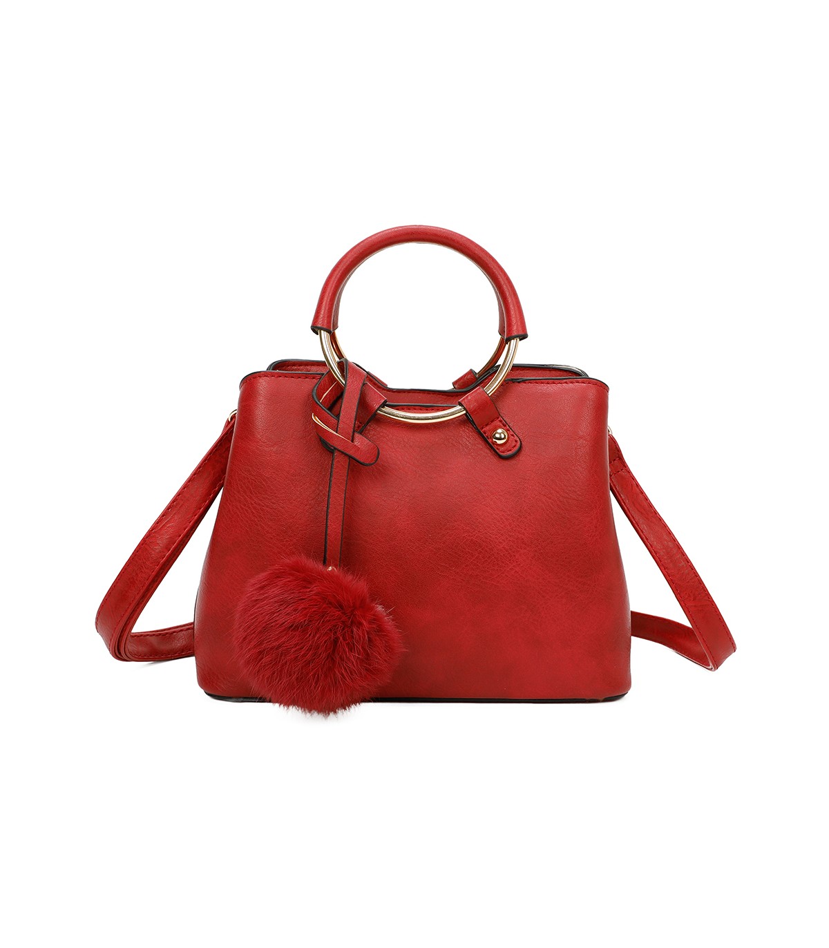 T11128 - Bolso bandolera con asa redonda y pompón