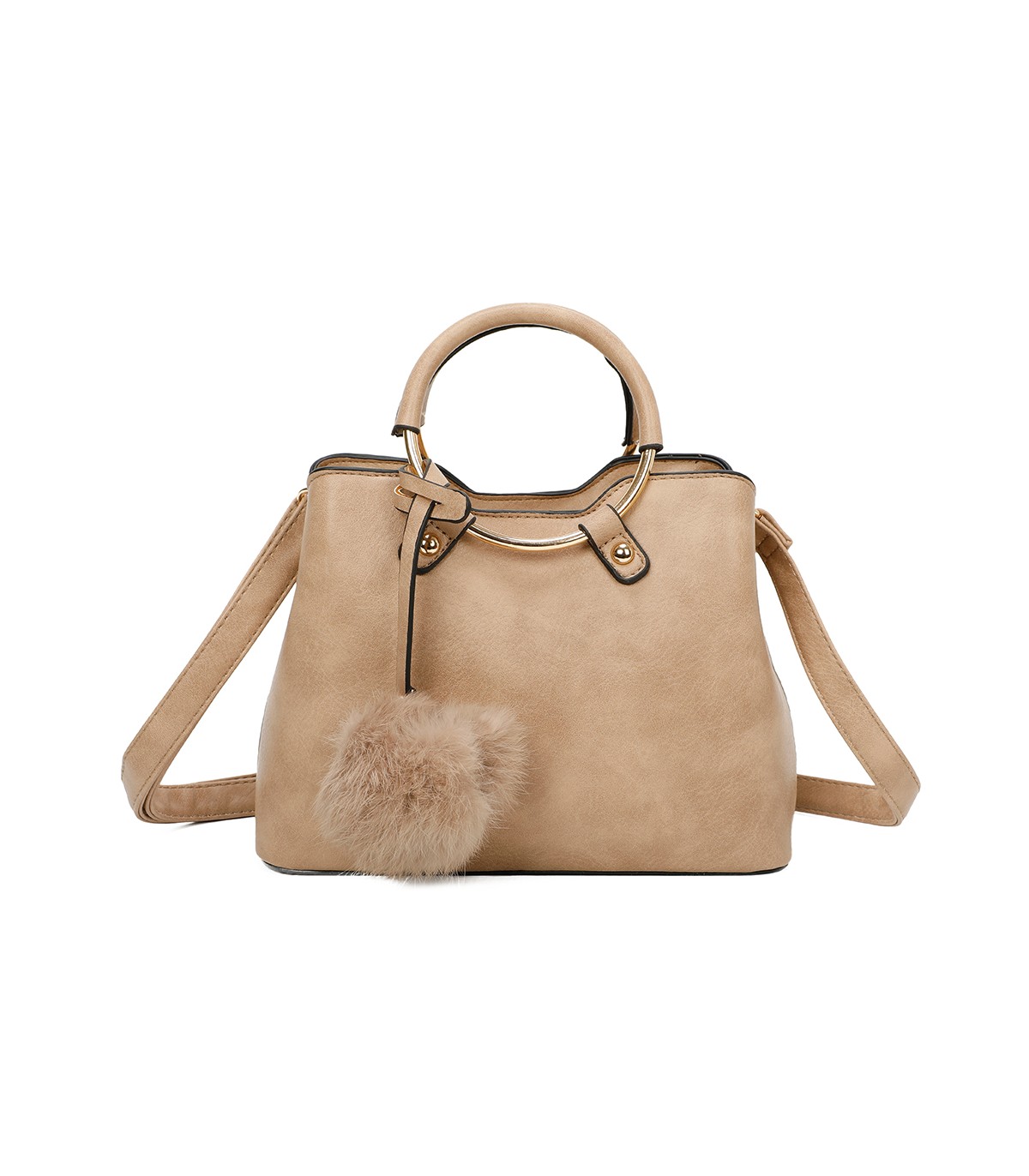 T11128 - Bolso bandolera con asa redonda y pompón