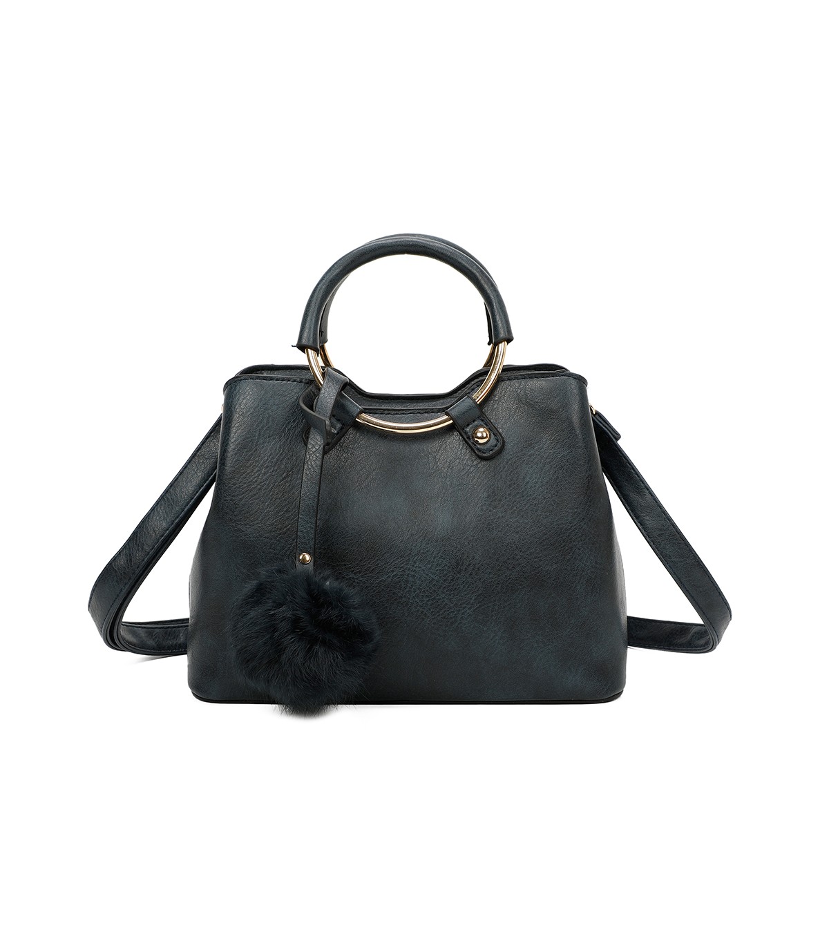 T11128 - Bolso bandolera con asa redonda y pompón
