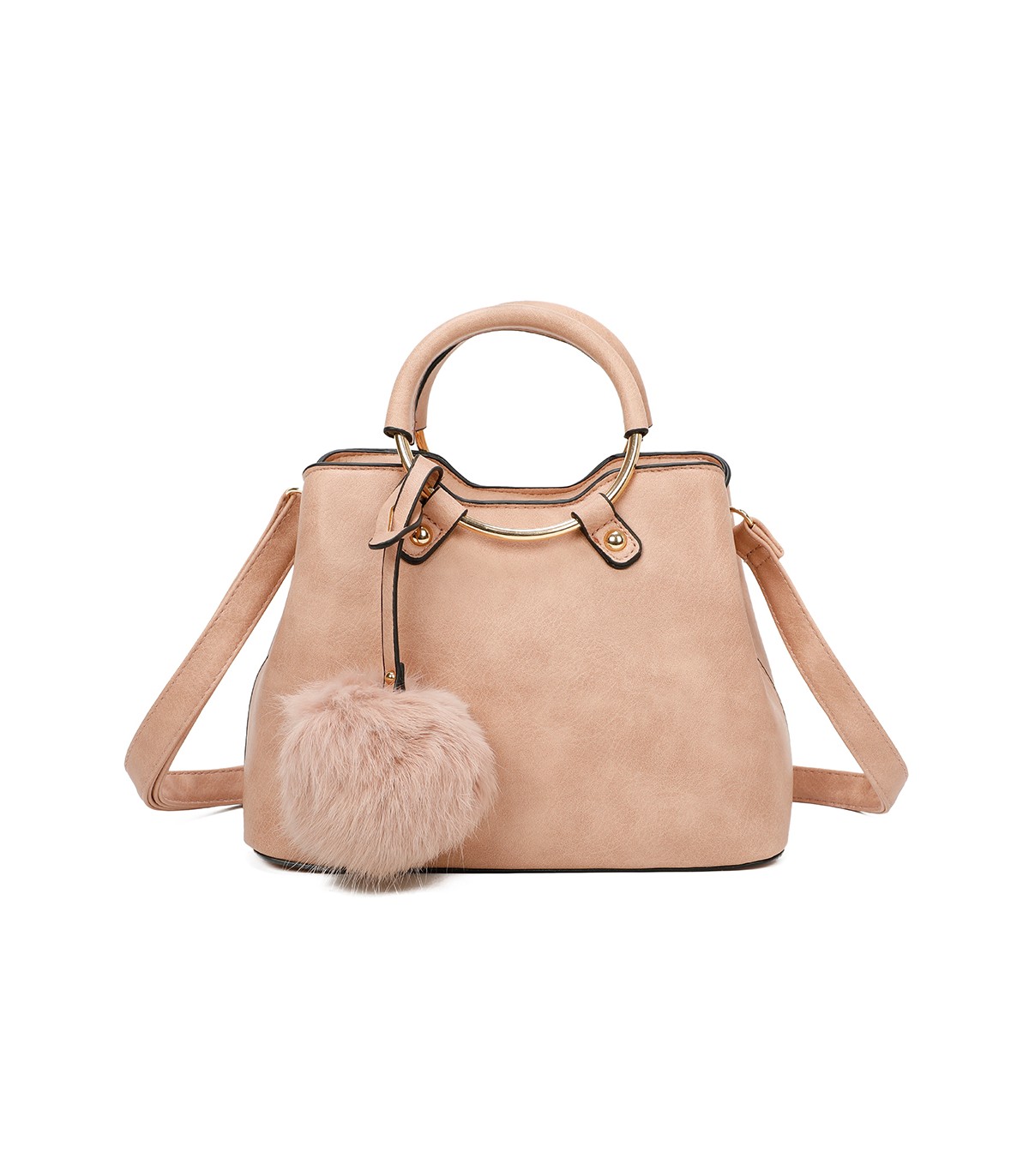 T11128 - Bolso bandolera con asa redonda y pompón