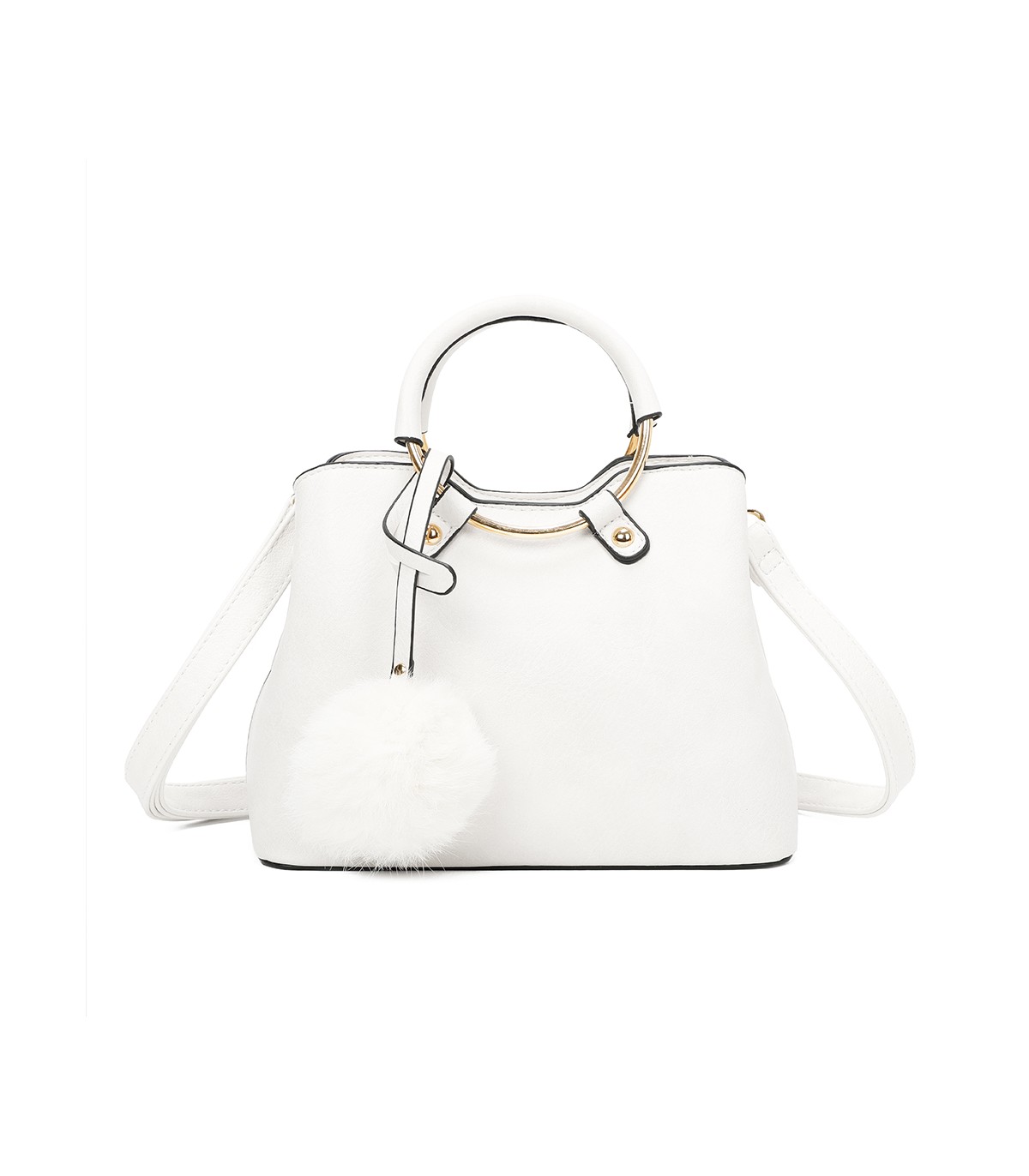 T11128 - Bolso bandolera con asa redonda y pompón