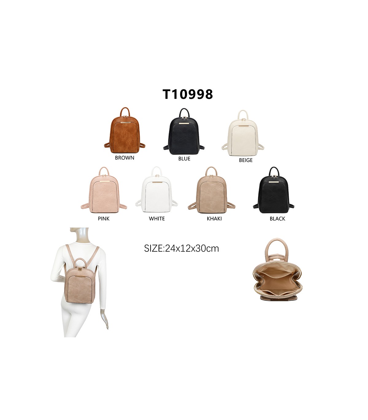 T10998 - Mochila con cierre superior y bolsillo frontal de cierre de botón imantado